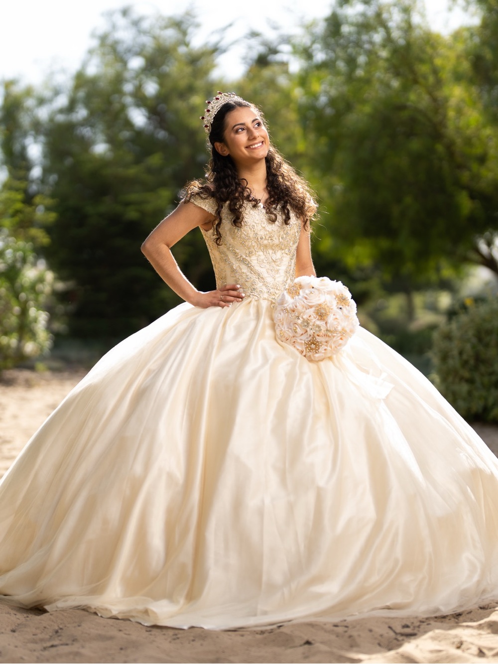 Ivory Ball Gown Quinceañera Dress with Beaded Bodice